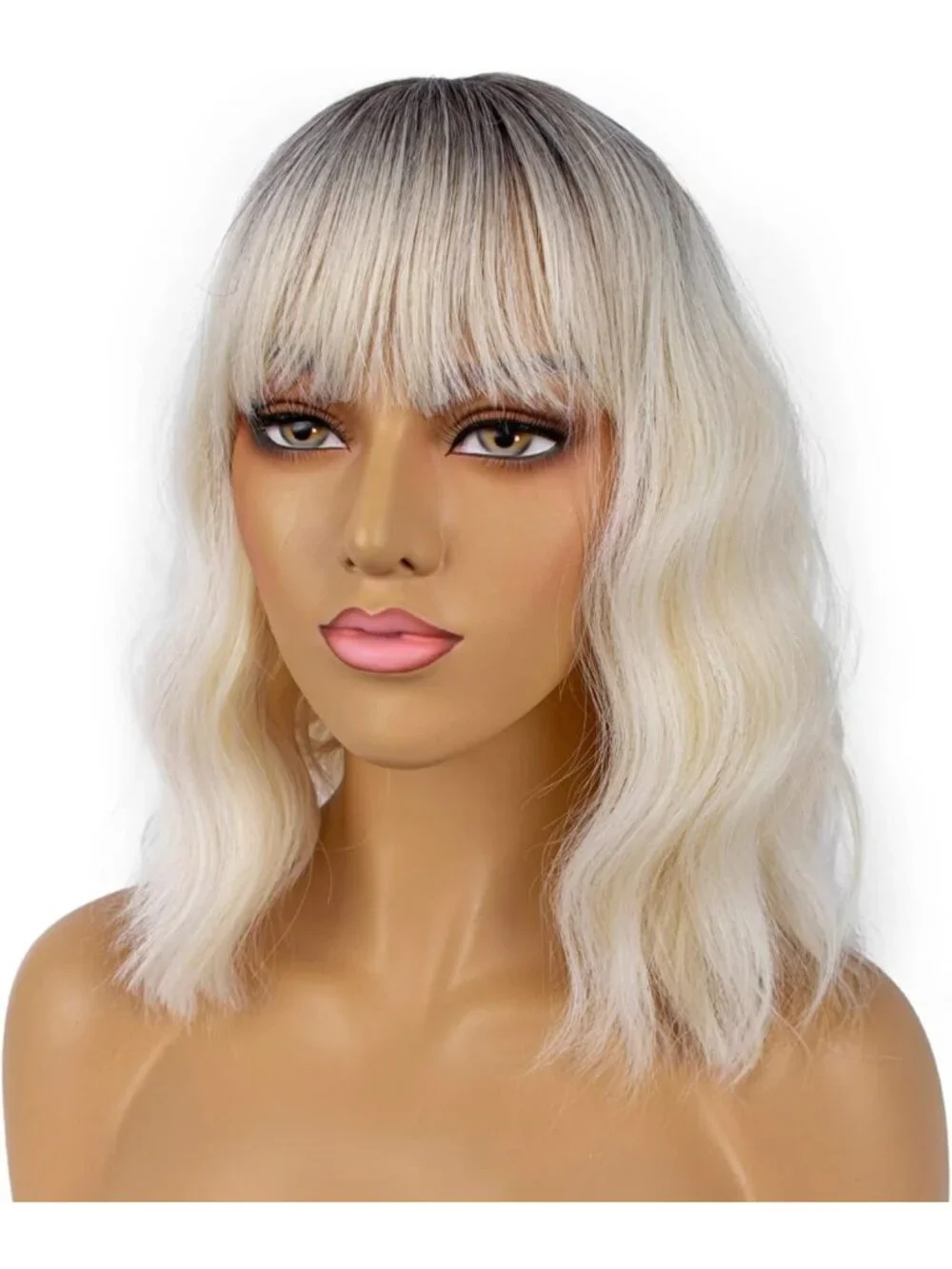 Loose Wavy Bob Wig with Bangs - Shoulder Length Curly Synthetic Hair for Cosplay